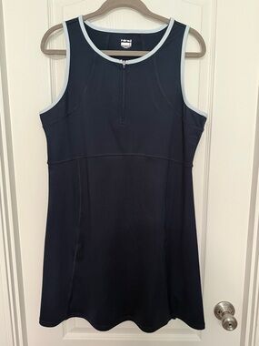 NWOT, Hind Navy Tank Dress with Light Blue Trim and Front Zip